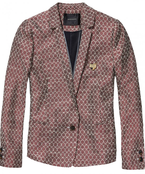 Maison scotch veste jacquard rétro rouge.jpg